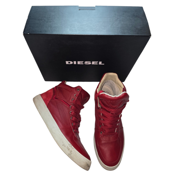 Men's Diesel Spaark Mid High Top Leather Sneakers Size 11 Chilli Pepper Red - Picture 1 of 12